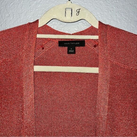 Ann Taylor Womens Open Front Long Sleeve Knitted Sweater Cardigan Orange Medium - Picture 3 of 8